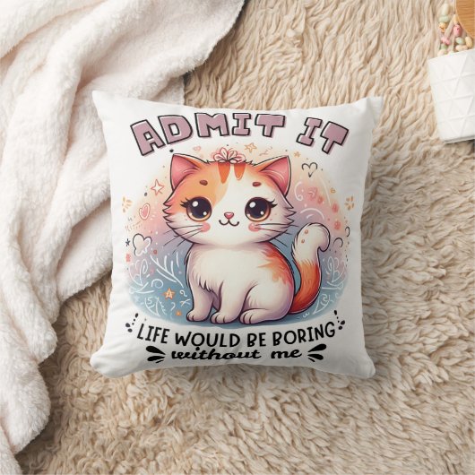 猫好きのためのギフト 「私なしでは退屈でしょ?」 クッション (ブランケット)