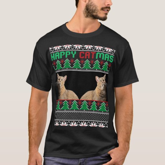猫好きのためのクリスマスギフト クリスマスの醜い猫 Tシャツ (正面)