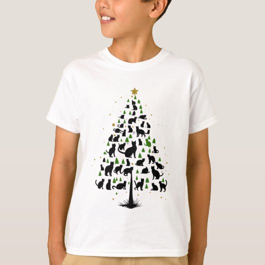 猫好きのためのクリスマスツリー2 Tシャツ (正面)