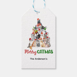 猫好きのためのクリスマス ギフトタグ メリーキャットマス クリスマスツリーと猫