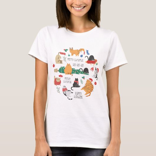 猫好きのためのクリスマス Tシャツ (正面)