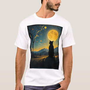 猫好きのためのゴッホの星空の猫 ネコ 猫ママ Tシャツ
