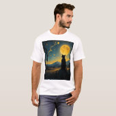 猫好きのためのゴッホの星空の猫 ネコ 猫ママ Tシャツ (正面フル)