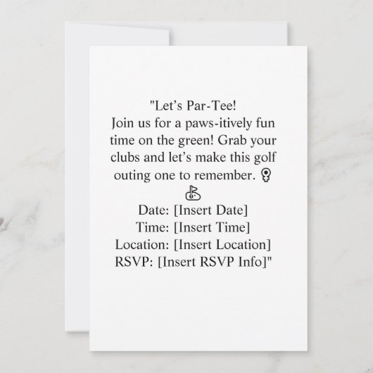 猫好きのためのゴルフパーティー ウェディング 招待状 (裏面)