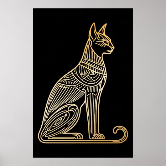 猫好きのためのゴールド猫イラスト(線画スタイル) ポスター (正面)