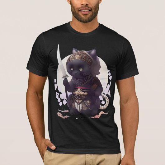猫好きのためのサムライキャット忍者Tシャツ Tシャツ (正面)