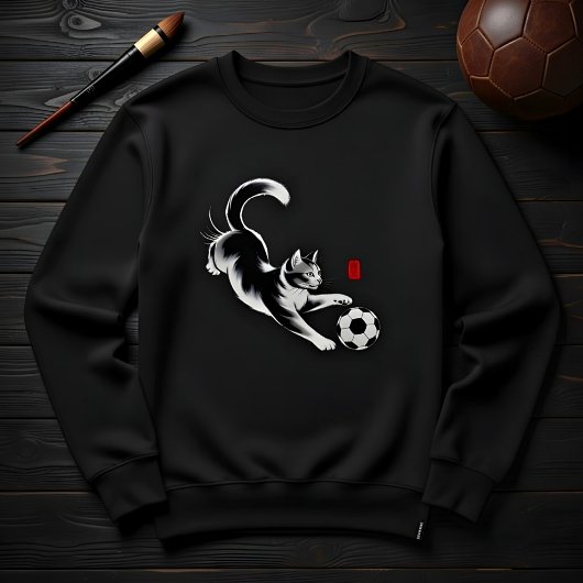 猫好きのためのシンプルな墨絵サッカーデザイン スウェットシャツ