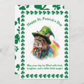 猫好きのためのセントパトリックデイのラッキーグリーティング シーズンカード (正面/裏面)