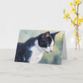 猫好きのためのタキシード猫アート カード (黄色い花)