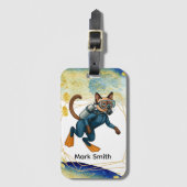猫好きのためのタンク付きスクーバダイバー ラゲッジタグ (正面縦)