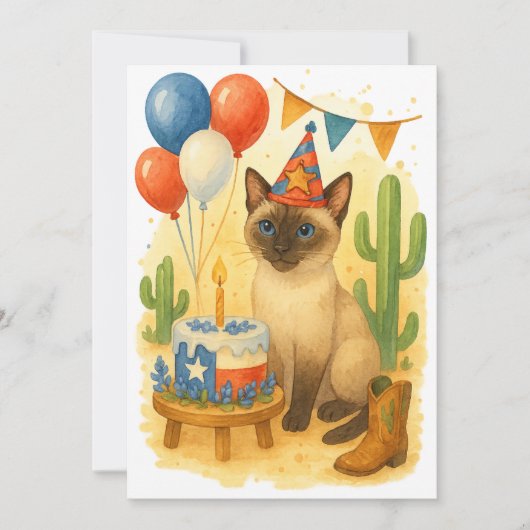 猫好きのためのテキサス誕生日テーマ 招待状 (正面)