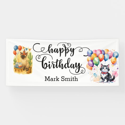 猫好きのためのテキサス誕生日テーマ 横断幕 (横)