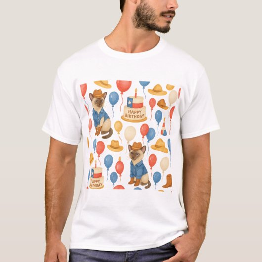 猫好きのためのテキサス誕生日テーマ Tシャツ (正面)