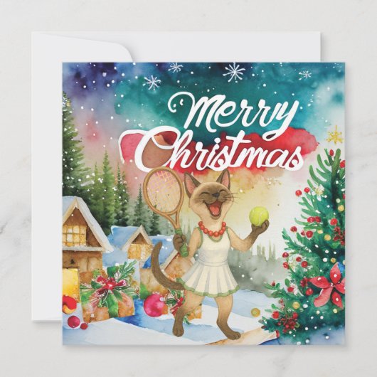 猫好きのためのテニスクリスマスグリーティング シーズンカード (正面)