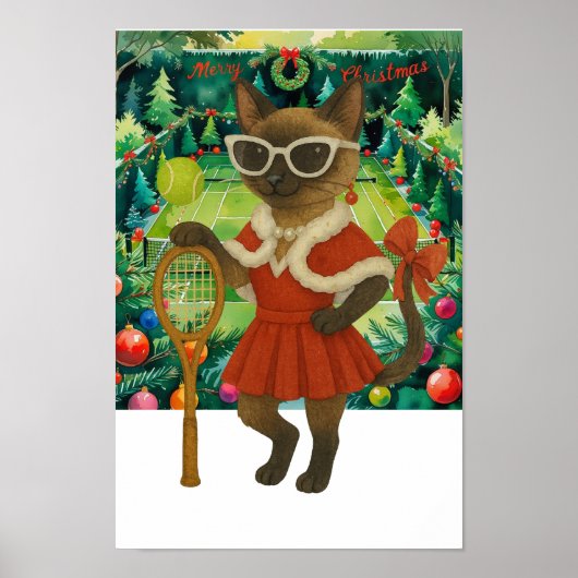 猫好きのためのテニスクリスマス衣装ポスター ポスター (正面)