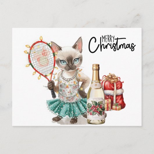猫好きのためのテニスメリークリスマス シーズンポストカード (正面)