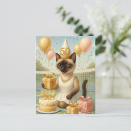 猫好きのためのテニス50歳誕生日 ポストカード