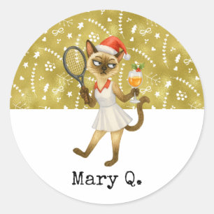 猫好きのためのテニス・クリスマス ラウンドシール