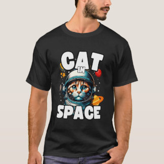 猫好きのためのデザイン 猫が宇宙にいる面白い猫 Tシャツ