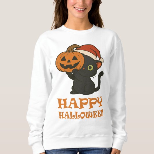 猫好きのためのハロウィンセーター スウェットシャツ (正面)