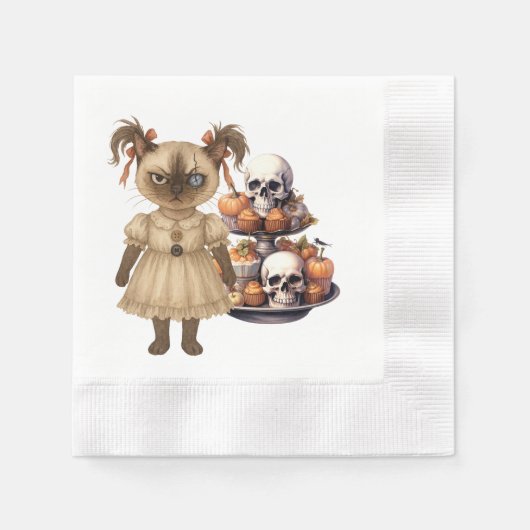 猫好きのためのハロウィンパーティー 縁ありカクテルナプキン (正面)