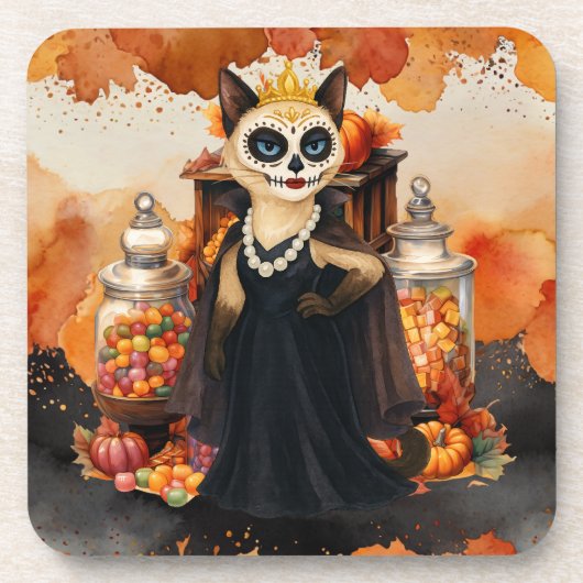 猫好きのためのハロウィン+お菓子テーマ コースター (正面)