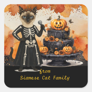 猫好きのためのハロウィン + キャンディ スクエアシール