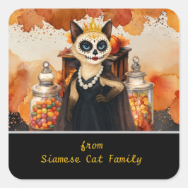 猫好きのためのハロウィン + キャンディ スクエアシール