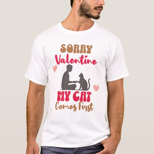 猫好きのためのバレンタインギフト - 猫が一番に来る Tシャツ (正面)