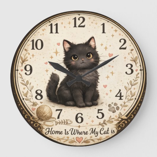 猫好きのためのヒゲの装飾壁掛け時計デザイン ラージ壁時計 (正面)