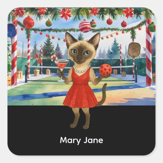 猫好きのためのピックルボールクリスマステーマ スクエアシール (正面)