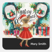 猫好きのためのピックルボールクリスマスデザイン スクエアシール (正面)