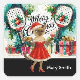 猫好きのためのピックルボールクリスマスデザイン スクエアシール