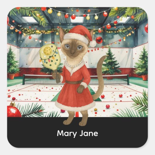 猫好きのためのピックルボール クリスマスデザイン スクエアシール (正面)