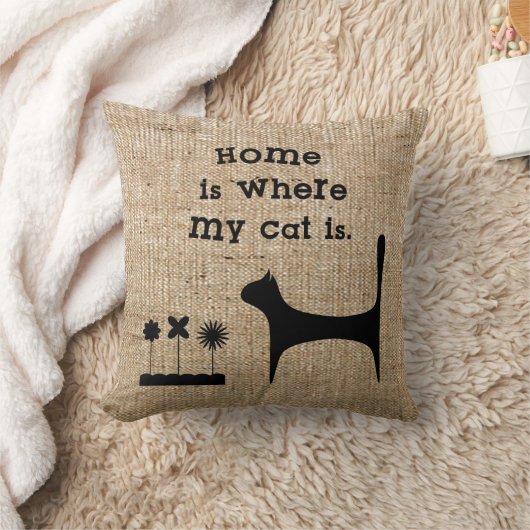 猫好きのためのフェイクなバーラップの装飾用クッション クッション (ブランケット)