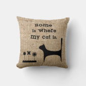 猫好きのためのフェイクなバーラップの装飾用クッション クッション (正面)