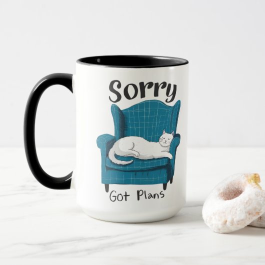 猫好きのためのプレゼントに 予定あるって Sorry Got Plans  マグカップ (ドーナツ付き)