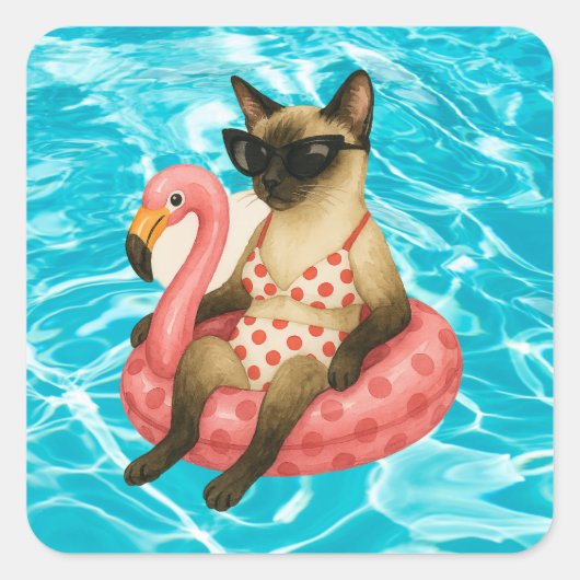 猫好きのためのプール誕生日パーティー スクエアシール (正面)