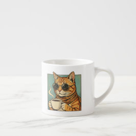猫好きのためのレトロスタイルデザイン コーヒーを楽しむ猫 エスプレッソカップ