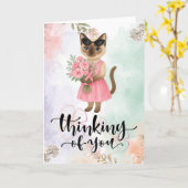 猫好きのための乳がん意識向上 ピンクリボン カード (黄色い花)