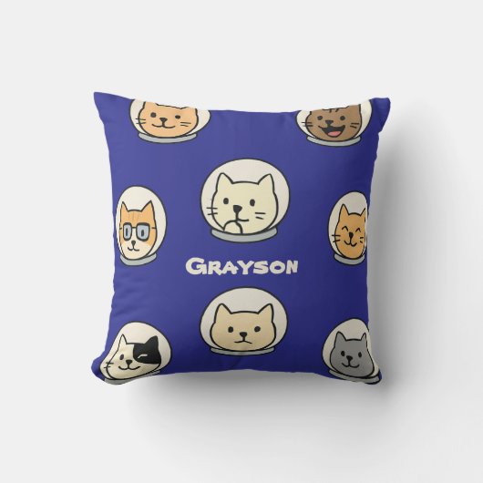 猫好きのための名前入りギャラクシー猫の頭の枕 クッション (正面)
