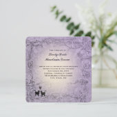 猫好きのための四角いラベンダー ヴィンテージ結婚式 招待状 (スタンド正面)