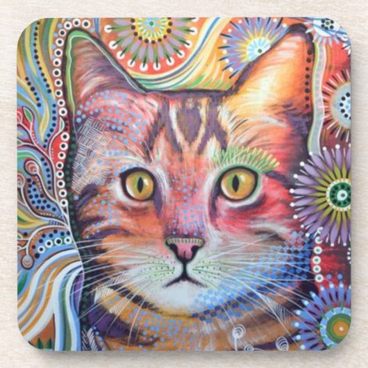 猫好きのための抽象的なコースター6個セット コースター (正面)