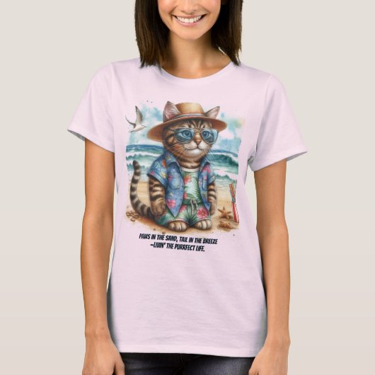 猫好きのための最高のビーチライフ Tシャツ (正面)