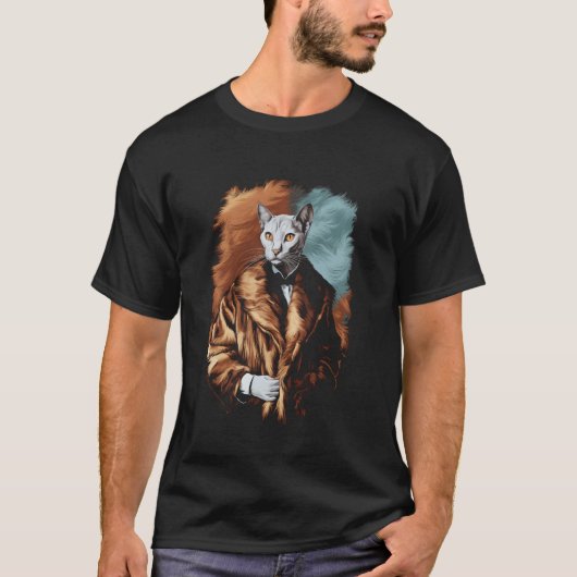 猫好きのための服 面白い猫の毛皮のコート 布 Tシャツ (正面)