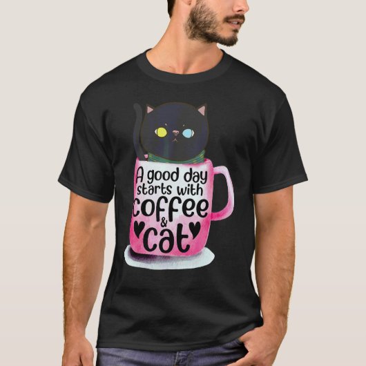 猫好きのための猫マグカップ Tシャツ (正面)