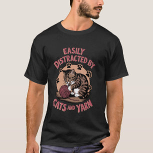 猫好きのための編み物猫と毛糸 Tシャツ