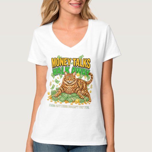猫好きのための面白いお金Tシャツ 女性用 Tシャツ (正面)