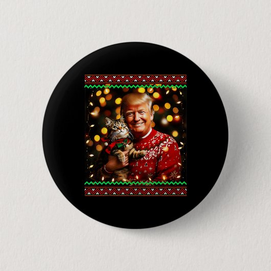 猫好きのための面白いトランプのクリスマスセーター ださい 缶バッジ (正面)