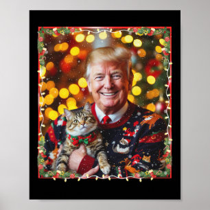 猫好きのための面白いトランプのクリスマスセーター ポスター